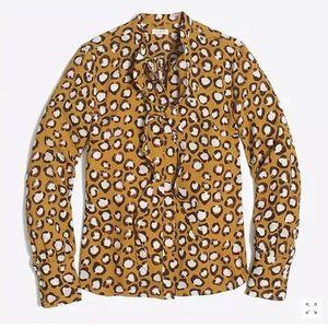 J.CREW LONG-SLEEVE PRINTED TIE-NECK TOP/Size: X-SMALL Color: GILDED AMBER COPPER